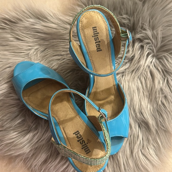 Unlisted turquoise and knit wedge sandal - Picture 3 of 4